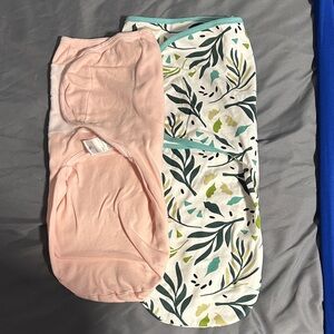 Pink and Leaf Print Baby Swaddles